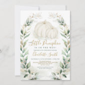 ボホカンプキン秋緑の金ゴールドリースベビーシャワー 招待状 (正面)