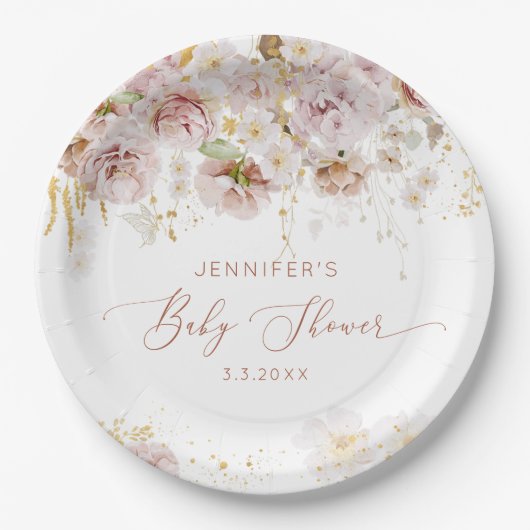 ボホガーデンエレガントフローラベビーシャワー ペーパープレート (正面)