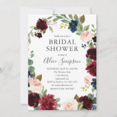 ボホガーデンブルガンディブルーフローラブライダルシャワー 招待状 (正面)