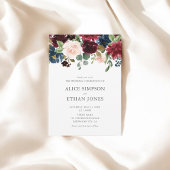 ボホガーデンブルガンディブルー秋の結婚式 招待状