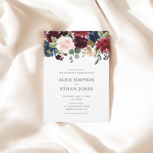 ボホガーデンブルガンディブルー秋の結婚式 招待状