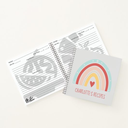 ボホガーリーレインボーハート絵画ズキッズレシピ ノートブック (内部)