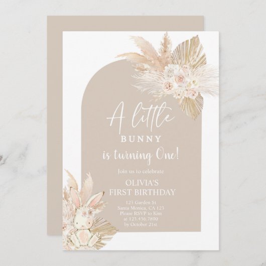 ボホガールバニーラビット誕生日招待状 招待状 (正面/裏面)