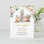 ボホガールフローラウッドランドベビーシャワー招待状 招待状 (スタンド正面)