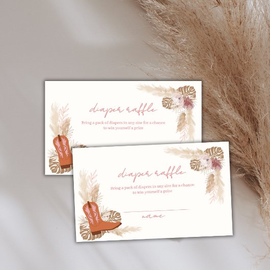 ボホガールブーツパンパスオムツラッフルベビーシャワー エンクロージャーカード