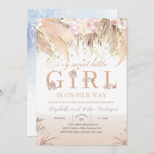 ボホガールベビーシャワー招待状 招待状 (正面/裏面)