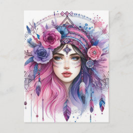 ボホガールAIアート ボヘミアンファッション ポストカード