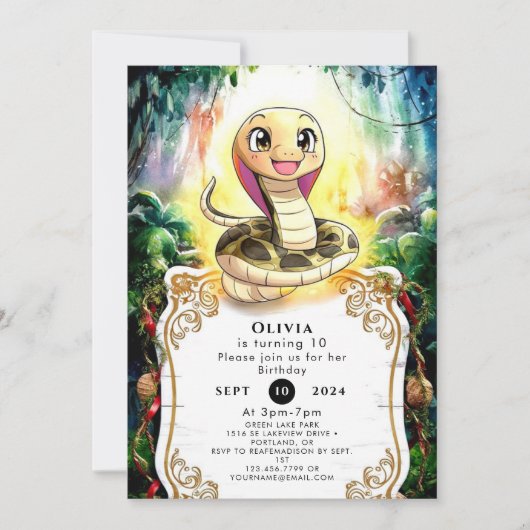 ボホキッズスネーク誕生日 招待状 (正面)