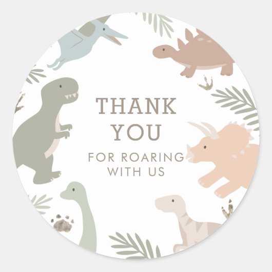 ボホキッズ恐竜 – テーマ誕生日ありがとう ラウンドシール (正面)