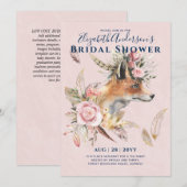 ボホキツネブライダルシャワーウッドランドフェザーフローラ 招待状 (正面/裏面)