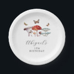 ボホキノコ誕生日パーティー ペーパープレート<br><div class="desc">Boho birthday party紙プレートは、赤いキノコと蛾の水色イラストレーションを特徴とする。</div>