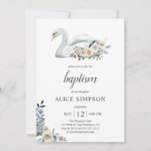 ボホキュートスワンダスティブルーベージュフラワーバプテスマ 招待状 (正面)