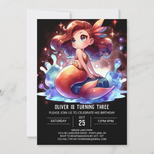 ボホキュートマーメイド誕生日 招待状 (正面)
