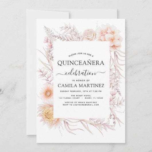 ボホキンセアニラダスティピンクフローラ15日誕生日 招待状 (正面)