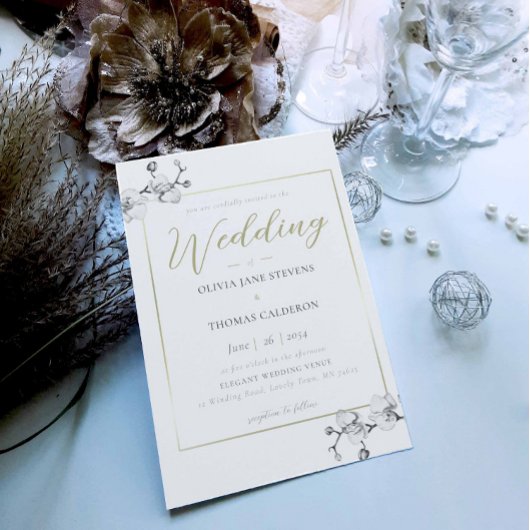 ボホクラシック白黒フレーム金ゴールドオ結婚キッド 招待状