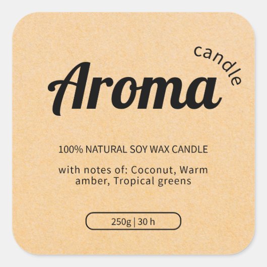 ボホクラフトベージュ紙キャンドルラベルシール スクエアシール (正面)