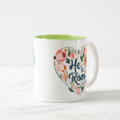 ボホクリスチャンハートモチーフのインスピレーションを高める ツートーンマグカップ (正面右)