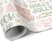 ボホクリスマスことわざグリーンピンクテラコッタ ラッピングペーパー (ロールコーナー)