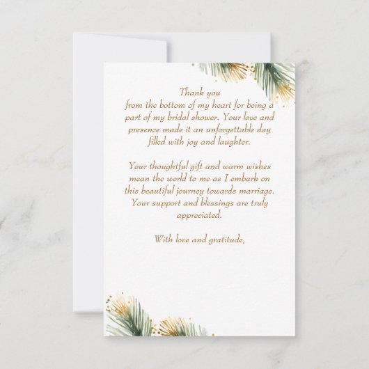 ボホクリスマスウィンターブライダルシャワーティーパーティー サンキューカード (裏面)