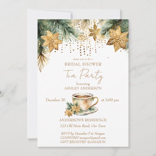 ボホクリスマスウィンターブライダルシャワーティーパーティー 招待状 (正面)