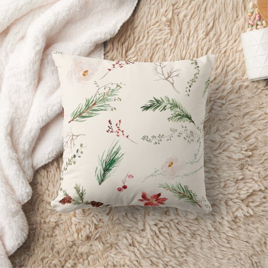 ボホクリスマスエレガントホリデーポインセチアパイン クッション (ブランケット)