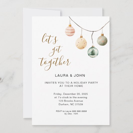 ボホクリスマスオーナメントホリデーパーティー招待状 案内状 (正面)