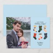 ボホクリスマスストッキングかわいいカスタムフォトホリデー シーズンカード (正面/裏面)