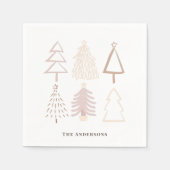 ボホクリスマスツリーズダスティピンクホリデー スタンダードカクテルナプキン (正面)