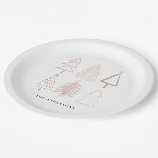 ボホクリスマスツリーズダスティピンクホリデー ペーパープレート (アングル)