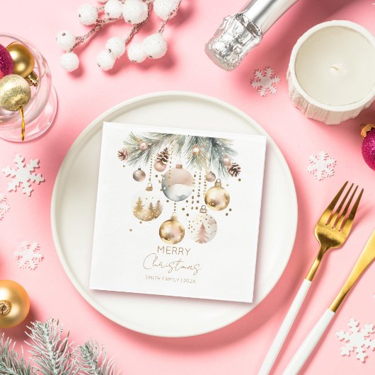 ボホクリスマスパインズ金ゴールドバウブルテンプレート スタンダードランチョンナプキン