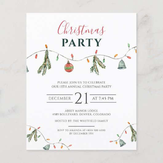 ボホクリスマスホリデーファミリーパーティの招待状 (正面)