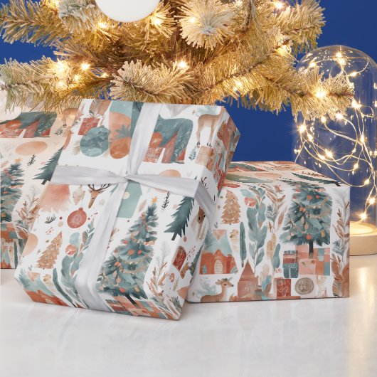 ボホクリスマモダンスホリデーコラージュ ラッピングペーパー (クリスマス)