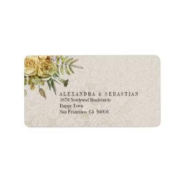 ボホクリームダマスクと黄色結婚の花 ラベル