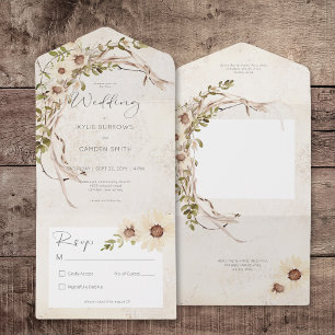 ボホクリームデイジー&ドライグラスnoディナー オールインワン招待状