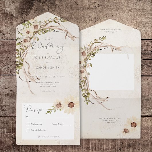 ボホクリームデイジー&ドライグラスnoディナー オールインワン招待状