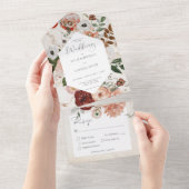 ボホクリームバーガンディ秋フローラディナー オールインワン招待状 (貼ってはがせる)