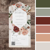 ボホクリームバーガンディ秋フローラQRコード オールインワン招待状