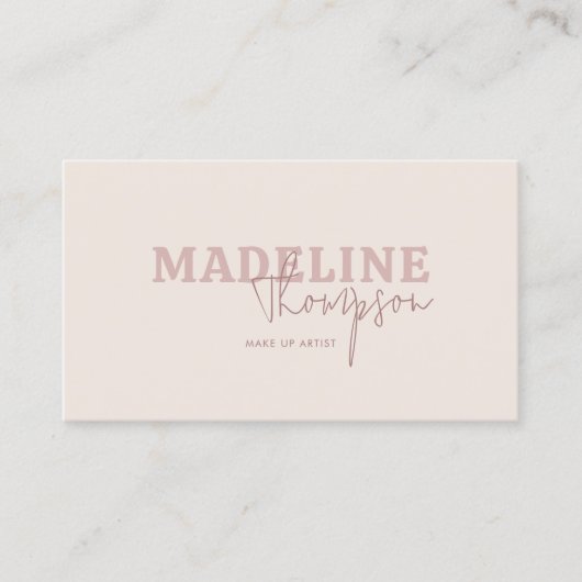 ボホクリームピンクタイポグラフィスクリプト 名刺 (正面)
