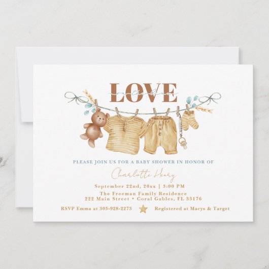 ボホクロセスラインウォーターカラーベビーシャワー招待状 招待状 (正面)