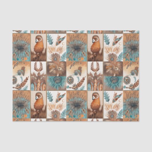 ボホクールウエスタンのタイル模様のデコページ 薄葉紙 (正面)