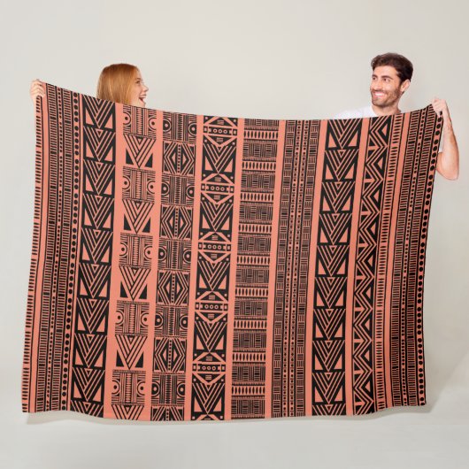 ボホクールモダンブラックとピンクのパターンストリップ フリースブランケット (インサイチュ)