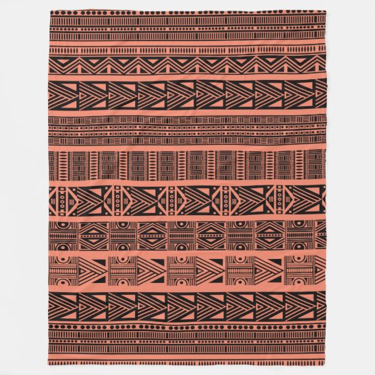 ボホクールモダンブラックとピンクのパターンストリップ フリースブランケット (正面)