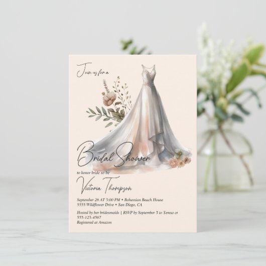 ボホグラデーションのド結婚レスフローラブライダルシャワー 招待状 (スタンド正面)