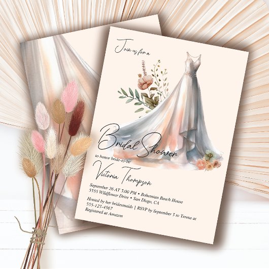 ボホグラデーションのド結婚レスフローラブライダルシャワー 招待状