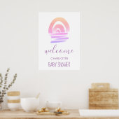 ボホグラデーション水彩虹の赤ちゃん女の子シャワー ポスター (キッチン)