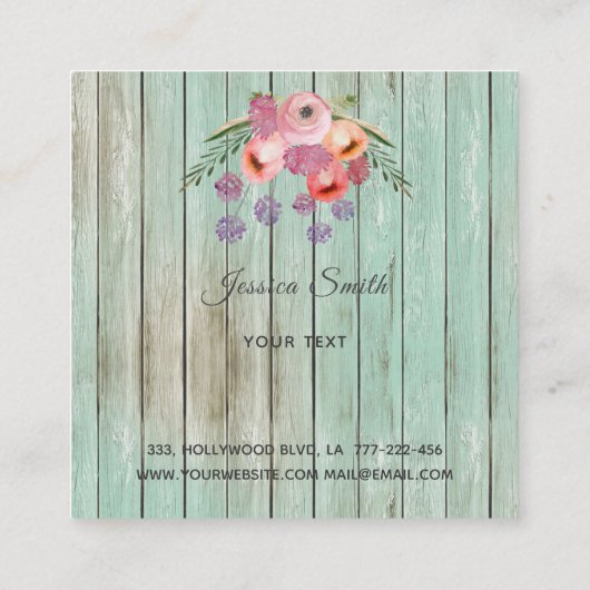 ボホグラムエレガントシックな水彩色フローラ木材 スクエア名刺 (裏面)