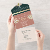 ボホグリーンとテラコッタ結婚ズ オールインワン招待状 (貼ってはがせる)