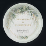 ボホグリーンと金ゴールドユーカリの葉シック ペーパープレート<br><div class="desc">これらのボーホグリーンと金ゴールド結婚ユーカリの葉シックな紙プレートであなたのデコを高める準備をしなさい！冒険のtouchとウィムジーを特別な日に追加するのに最適な、これらのプレートはあなたの平均的な食器結婚ではない。ボヘミアン鮮やかの魅力が満ち、緑と金ゴールドの色合いの複雑なユーカリの葉のデザイン素晴らしは、緑豊かでロマンチックな森の設定にあなたのゲストと一緒に輸送する。退屈な紙プレートに別れを言い、とエコの両方であるスタイリッシュお祝いにフレンドリーこんにちは。お客様の結婚ゲストに対ししゃれているてエレガント、確実に永続的な印象を与えるユニークこれらの紙のプレートと離れ共に声明を作成する。</div>