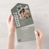 ボホグリーンはっきりしたシンプルモノグラム結婚写真 オールインワン招待状 (貼ってはがせる)