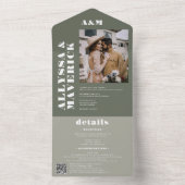 ボホグリーンはっきりしたシンプルモノグラム結婚写真 オールインワン招待状 (内側)